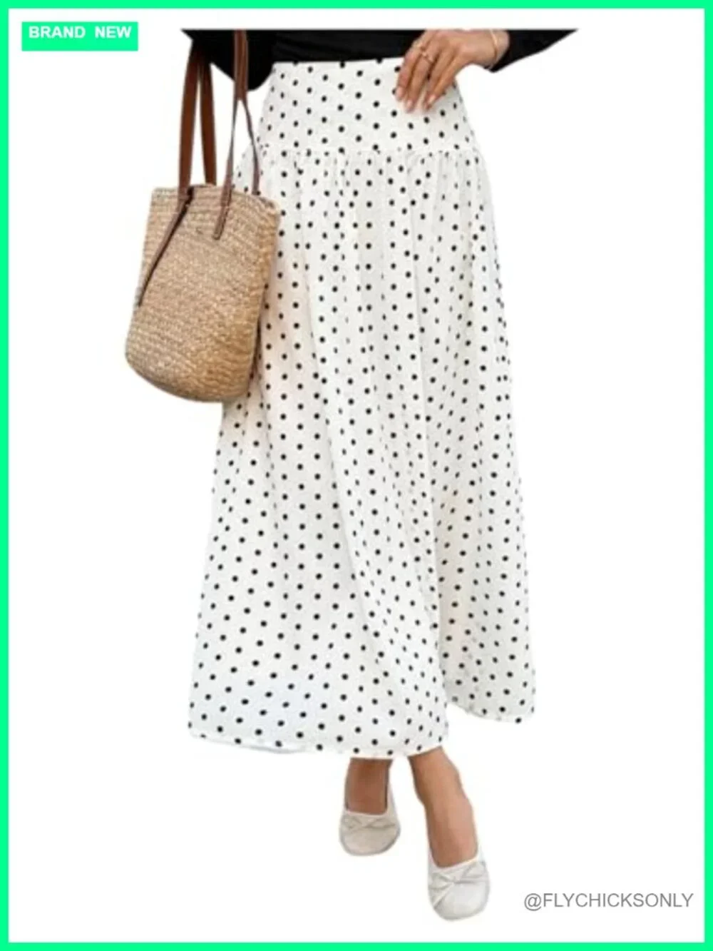 Milumia Women Polka Dot High Waist Pleated A-Line Maxi Skirt